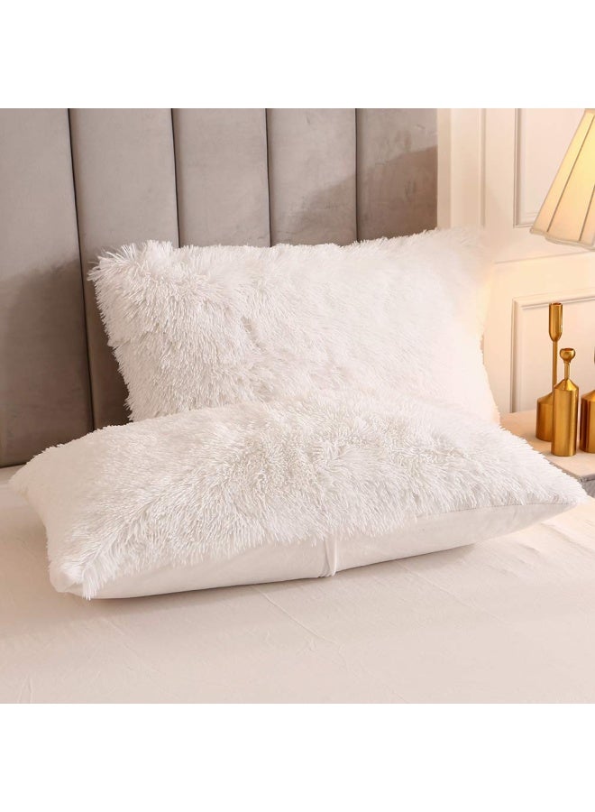 Faux Fur Velvet Fluffy Bedding Duvet Cover Set Down Comforter Quilt Cover With Pillow Shams Ultra Soft Warm And Durable White King