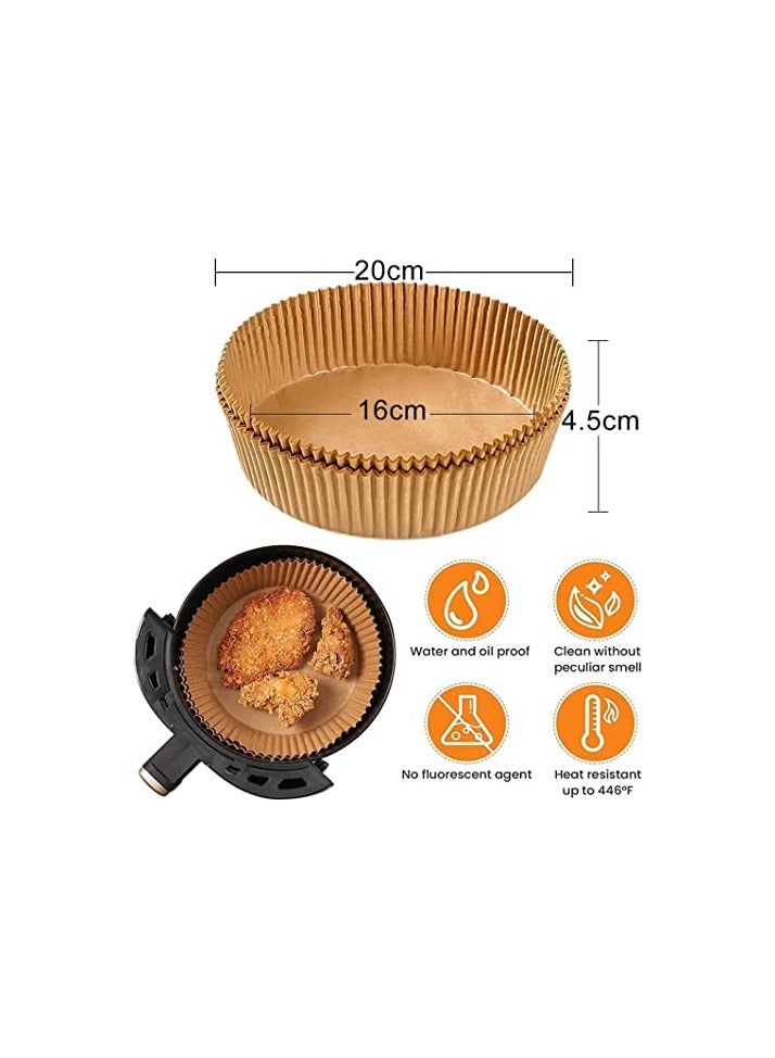 100pcs Air Fryer Disposable Paper，Non Stick Parchment Paper for Air Fryer Liners，Round Food Grade Baking Paper for Air Fryer，16cm/6.3inch，Brown