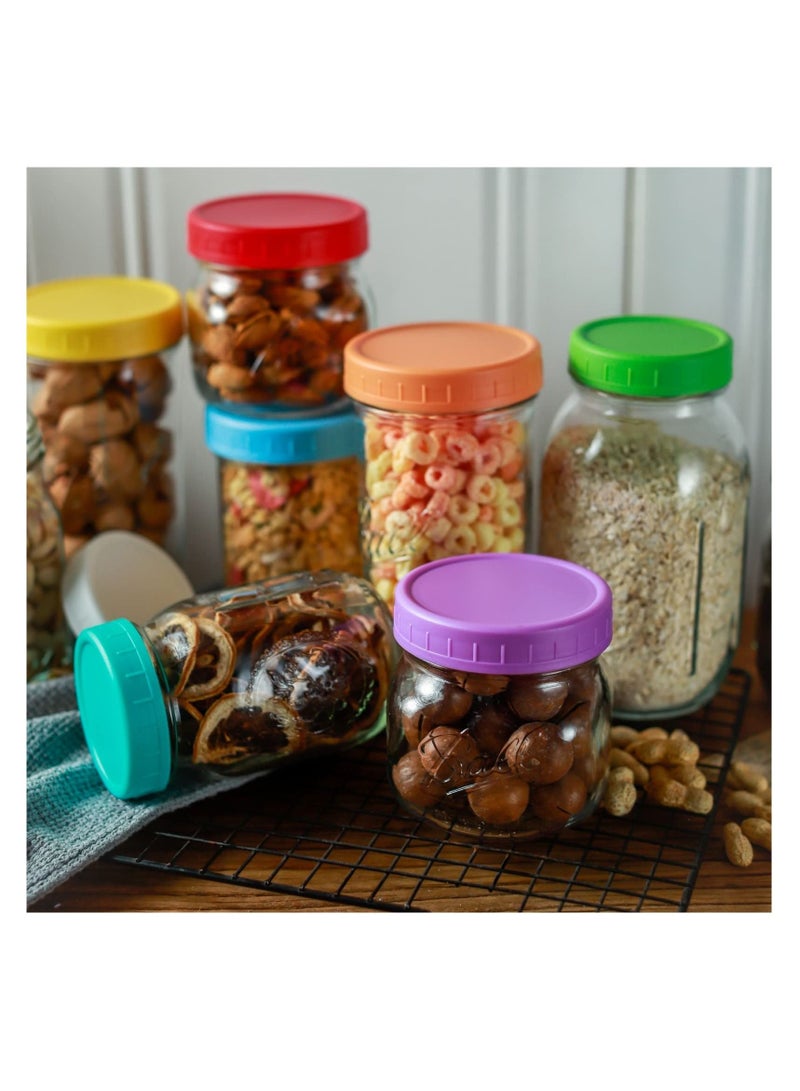 9 Wide Mouth Ma son Jar Lids with Silicone Ring,Thickened Leak-proof Lids Fit Ball,Kerr and More,9 Color Plastic Lids,Colored Plastic Storage Caps 86mm Plastic Mas on Jar Lid for Canning Jars
