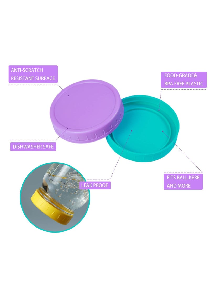 9 Wide Mouth Ma son Jar Lids with Silicone Ring,Thickened Leak-proof Lids Fit Ball,Kerr and More,9 Color Plastic Lids,Colored Plastic Storage Caps 86mm Plastic Mas on Jar Lid for Canning Jars