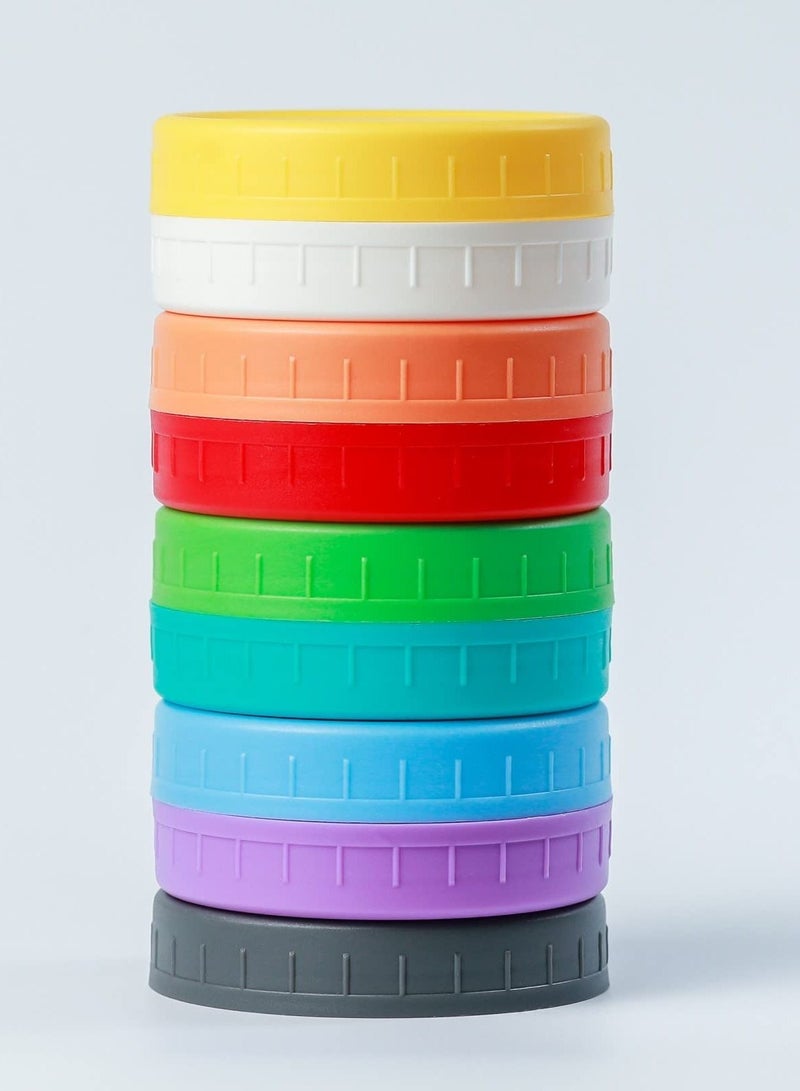 9 Wide Mouth Ma son Jar Lids with Silicone Ring,Thickened Leak-proof Lids Fit Ball,Kerr and More,9 Color Plastic Lids,Colored Plastic Storage Caps 86mm Plastic Mas on Jar Lid for Canning Jars
