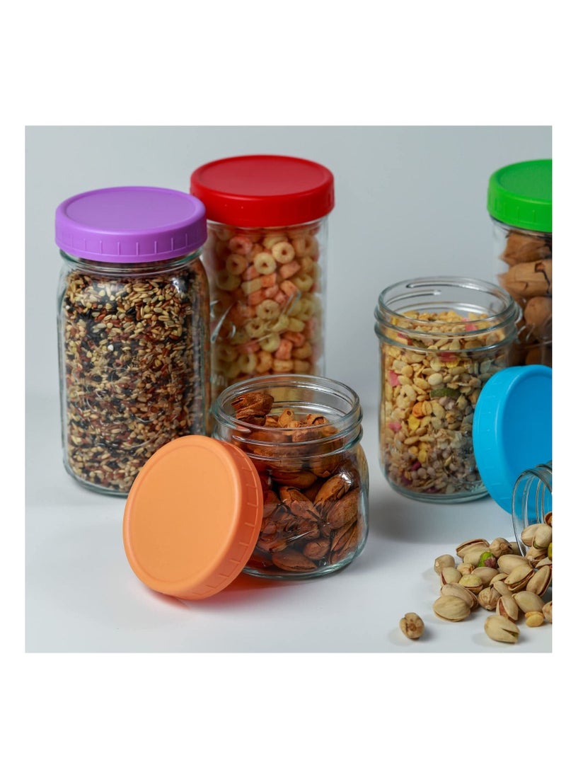 9 Wide Mouth Ma son Jar Lids with Silicone Ring,Thickened Leak-proof Lids Fit Ball,Kerr and More,9 Color Plastic Lids,Colored Plastic Storage Caps 86mm Plastic Mas on Jar Lid for Canning Jars