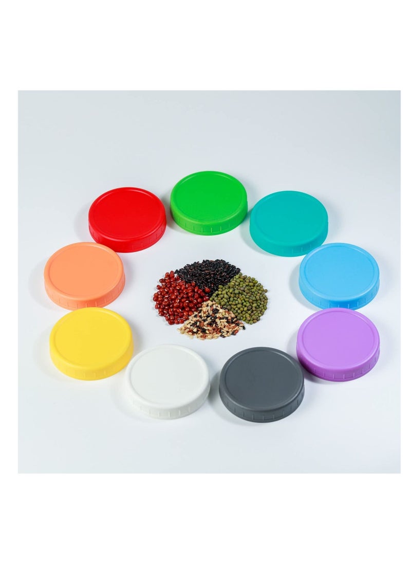 9 Wide Mouth Ma son Jar Lids with Silicone Ring,Thickened Leak-proof Lids Fit Ball,Kerr and More,9 Color Plastic Lids,Colored Plastic Storage Caps 86mm Plastic Mas on Jar Lid for Canning Jars