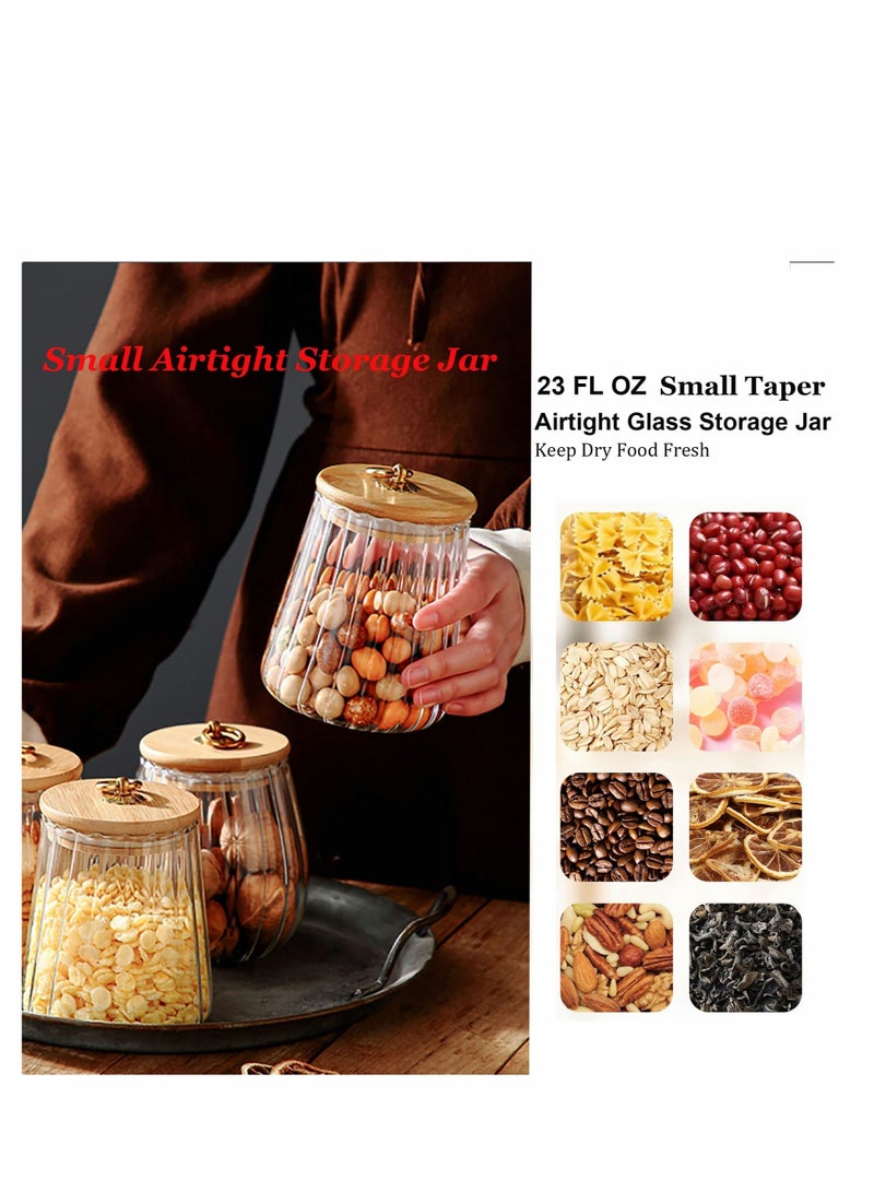 Glass Coffee Nuts Canister Airtight Storage Jar Petal Decorative Container with Bamboo Lid Metal Handle Easy to Grasp 650ml