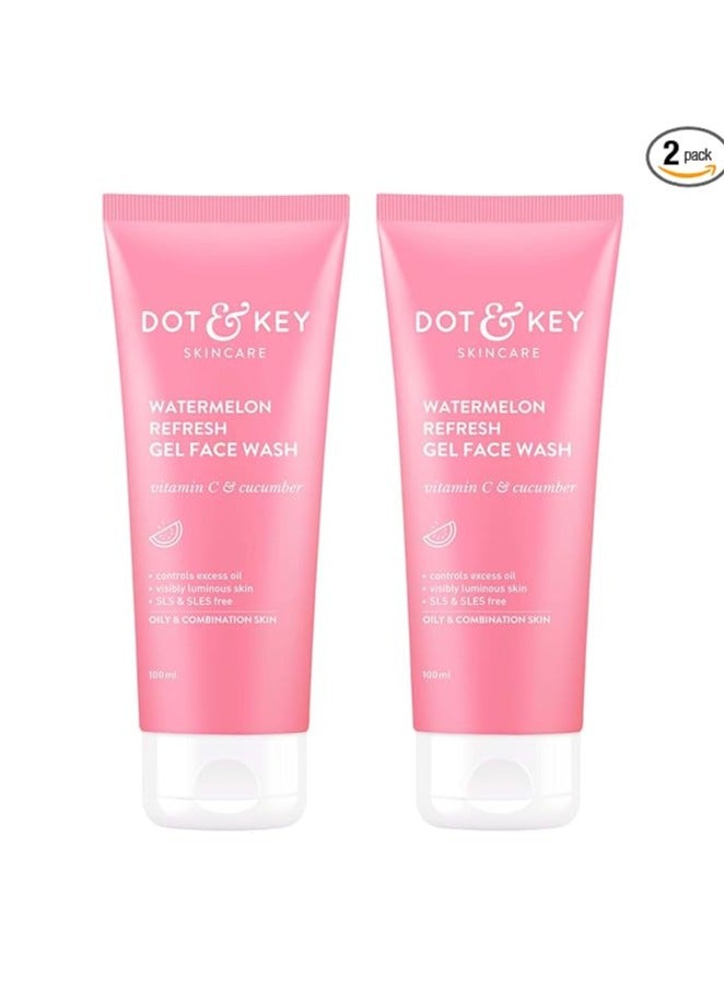 Dot & Key Watermelon Super Glow Gel Face Wash with Vitamin C & Cucumber | Face Wash for Glowing Skin, Pigmentation and Dark Spot Reduction Normal, Combination & Oily Skin (200ml) | Pack of 2