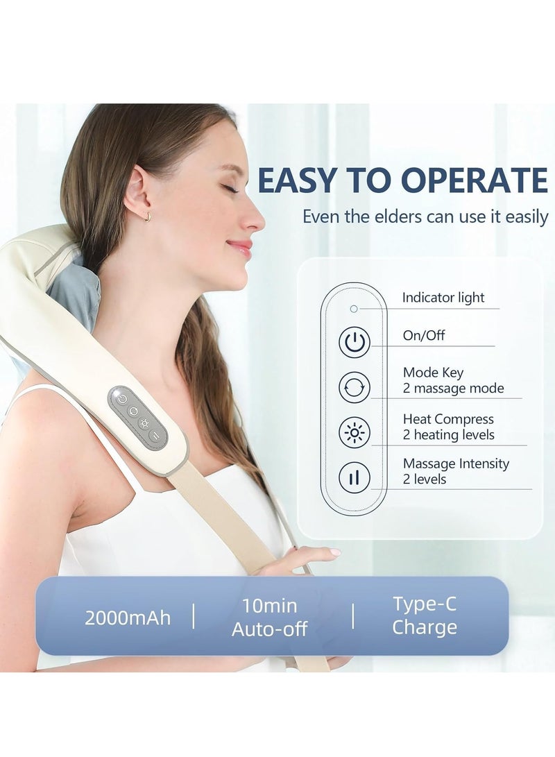 Neck and Shoulder Massager, Intelligent Wireless Neck Shoulder Back Massager, Portable Shiatsu Neck and Shoulder Massager with Heat and Two Massage Modes, for Neck Pain, Shoulder Muscle Relief