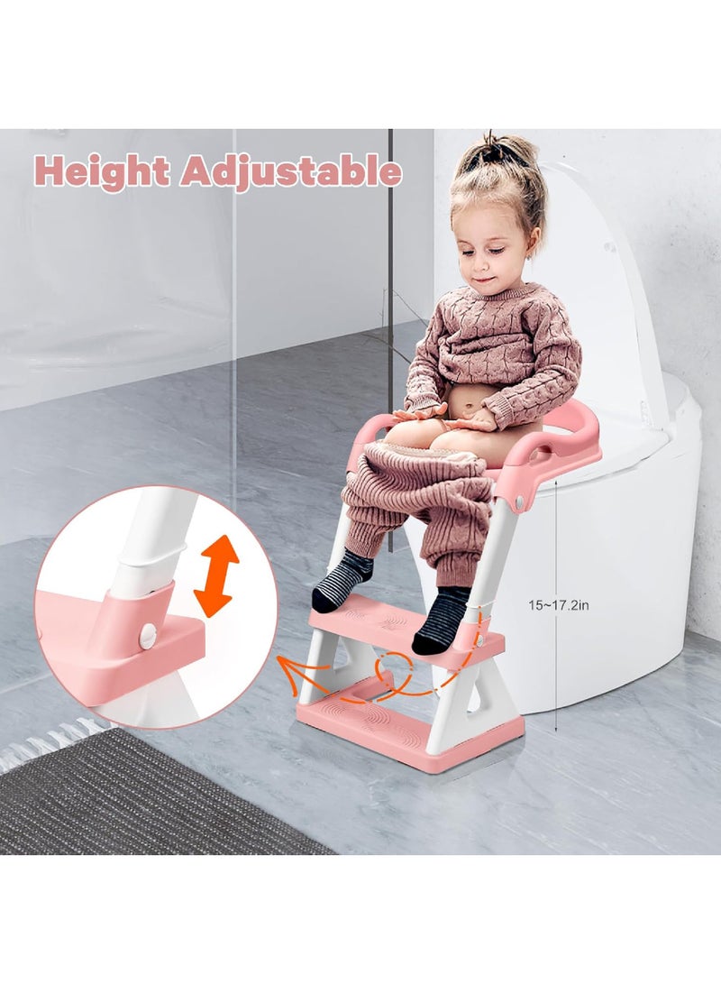 2 In 1 Potty Training Seat & Toddler Step Stool Ultimate Stability Toddler Toilet Seat Adjustable Step And Seat Height Potty Seats For Toddlers Boys Girls Anti-Slip Padsurinal Splash Guard