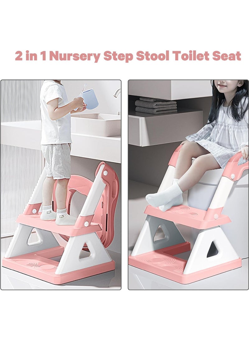 2 In 1 Potty Training Seat & Toddler Step Stool Ultimate Stability Toddler Toilet Seat Adjustable Step And Seat Height Potty Seats For Toddlers Boys Girls Anti-Slip Padsurinal Splash Guard