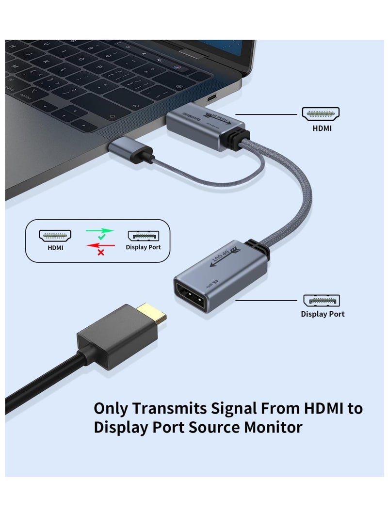 4K HDMI to DisplayPort Adapter 60Hz Male to Female Converter Cable with USB Power for Monitor and PS4 0.65FT