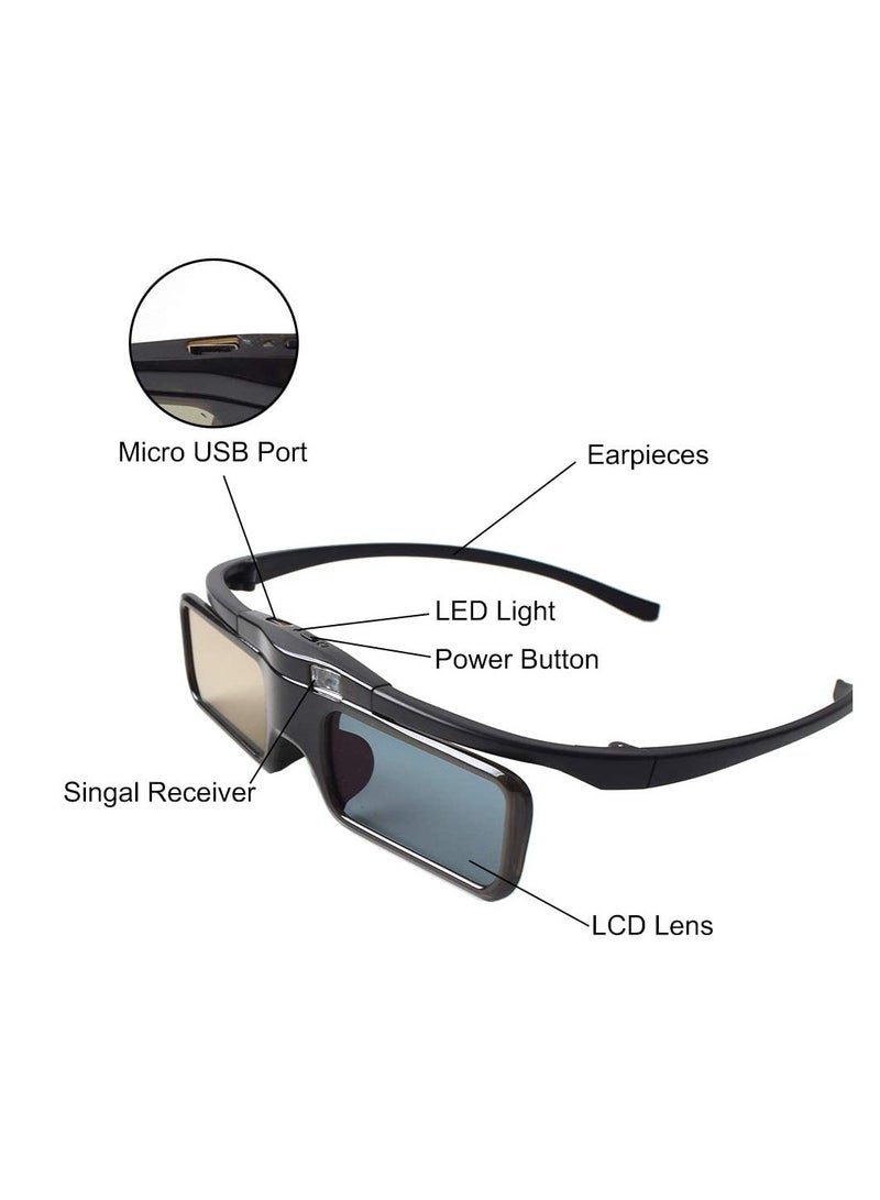 Rechargeable RF 3D Glasses by DELFINO, Compatible with Sony, Epson, Toshiba, Sharp - Works with TDG-BT500A, SSG-5100GB, AN3DG40 Models.