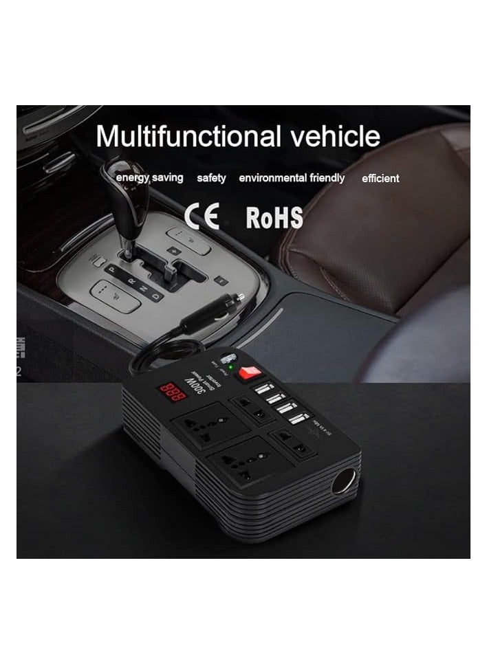 Car Laptop Charger, 300W Car Inverter DC 12V to AC 220V with 4 USB Ports Fast Charging 2 Universal Sockets with Multifunctional LED Display, Universal Laptop Charger for car with Extra Fuse