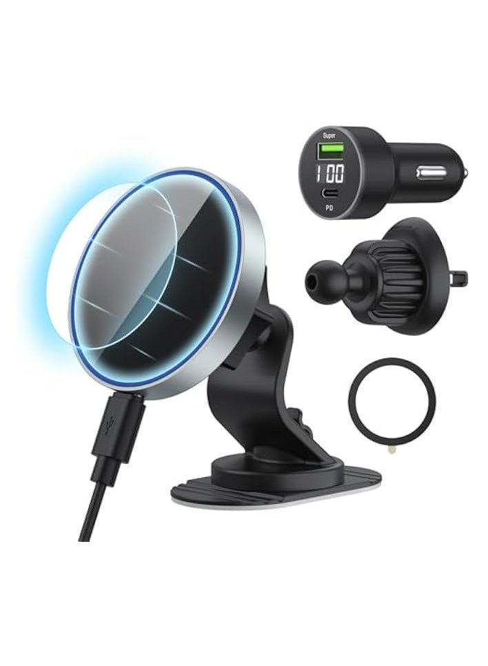 Magnetic Wireless Car Charger, 15W Fast Charging Phone Mount Phone Holder with Air Vent Accessories fit for iPhone 15/ iPhone 14/iPhone 13/ iPhone 12