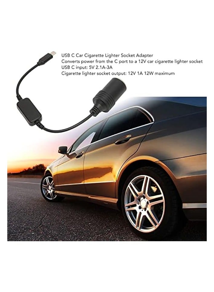 5V USB C Male to 12V Car Cigarette Lighter Socket Female Power Converter Cable, Power Adapter for Car Charger, MP3 Player, Telephone, Razor, Driving Recorder, Electronic Dog