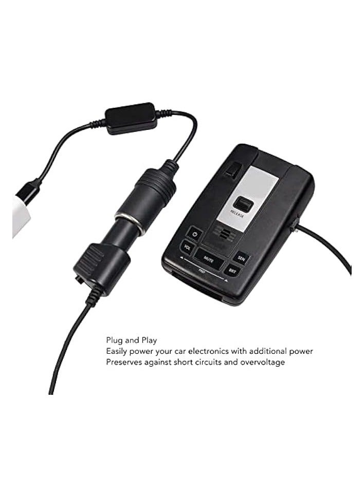 5V USB C Male to 12V Car Cigarette Lighter Socket Female Power Converter Cable, Power Adapter for Car Charger, MP3 Player, Telephone, Razor, Driving Recorder, Electronic Dog