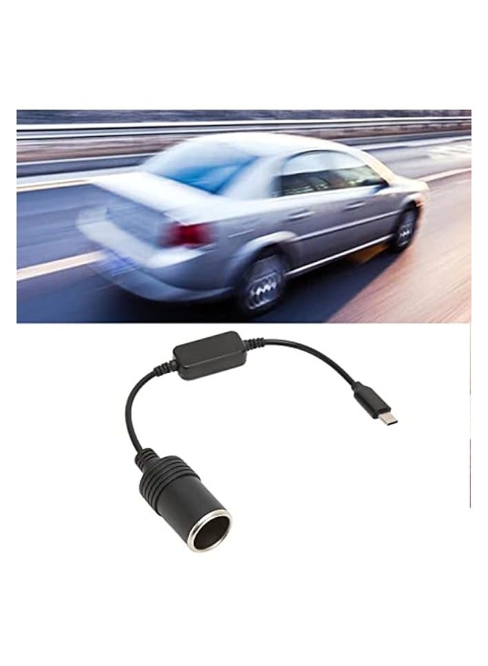 5V USB C Male to 12V Car Cigarette Lighter Socket Female Power Converter Cable, Power Adapter for Car Charger, MP3 Player, Telephone, Razor, Driving Recorder, Electronic Dog