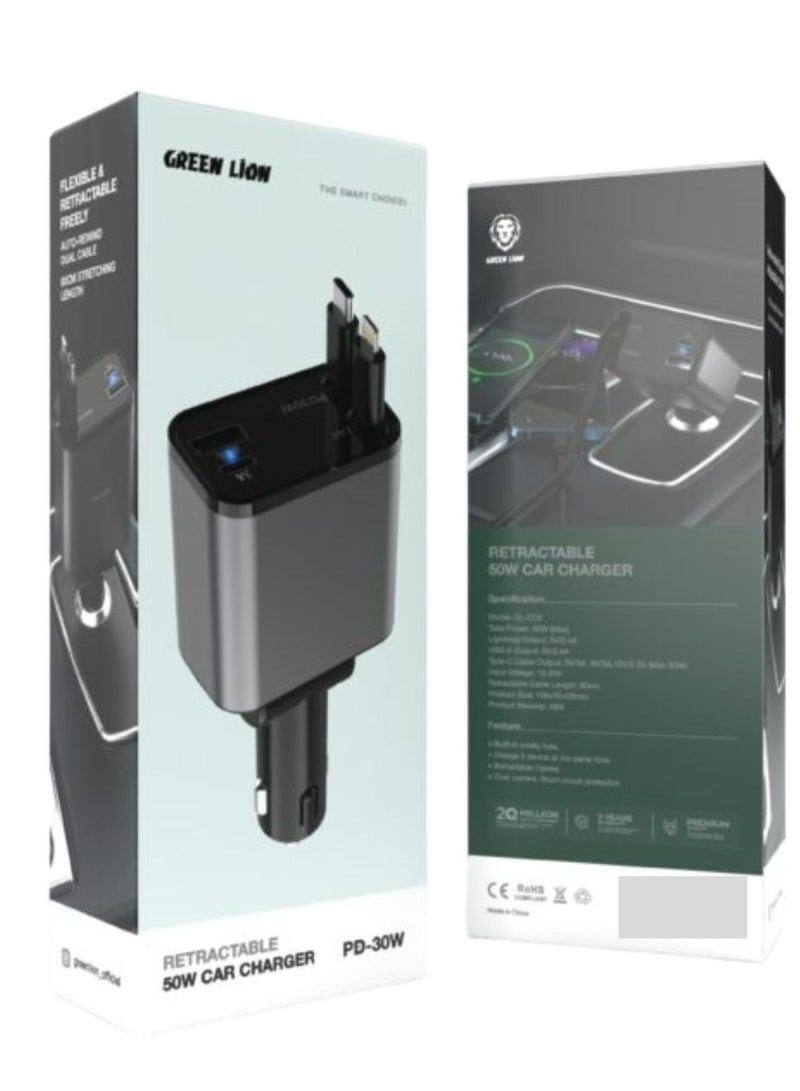 Retractable 50W Car Charger PD-30W - Black