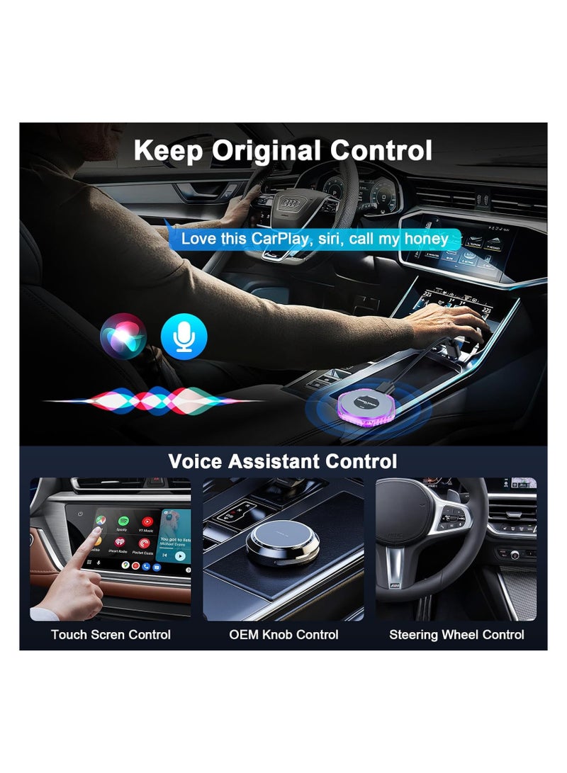 Wireless CarPlay and Android Auto Adapter, 2024 Plug & Play Magic Box for iOS 10+ and Android 11+, Includes USB-C and USB-A Cables, Easy Connection for Your Phone.