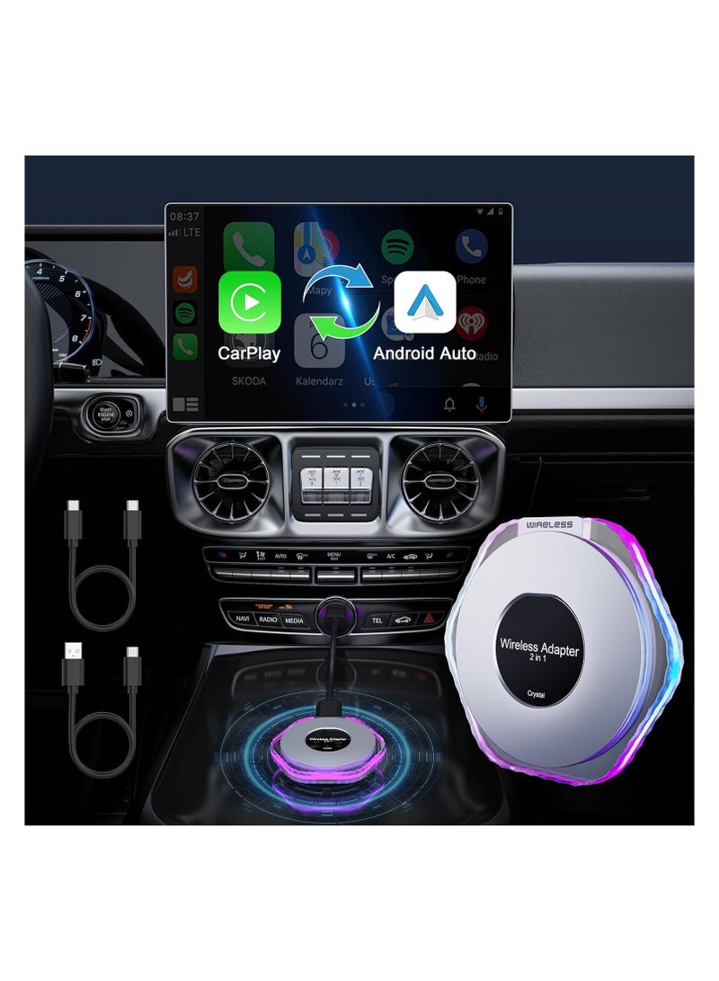 Wireless CarPlay and Android Auto Adapter, 2024 Plug & Play Magic Box for iOS 10+ and Android 11+, Includes USB-C and USB-A Cables, Easy Connection for Your Phone.