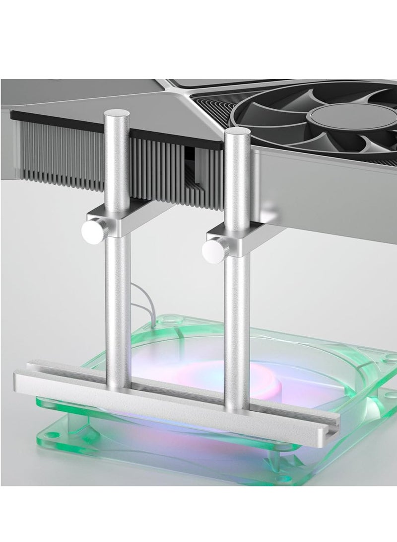 Adjustable Aluminum GPU Support Bracket for Graphics Cards, Enhanced Dual Stand Video Card Holder, Silver 128mm GPU Sag Prevention Stand.