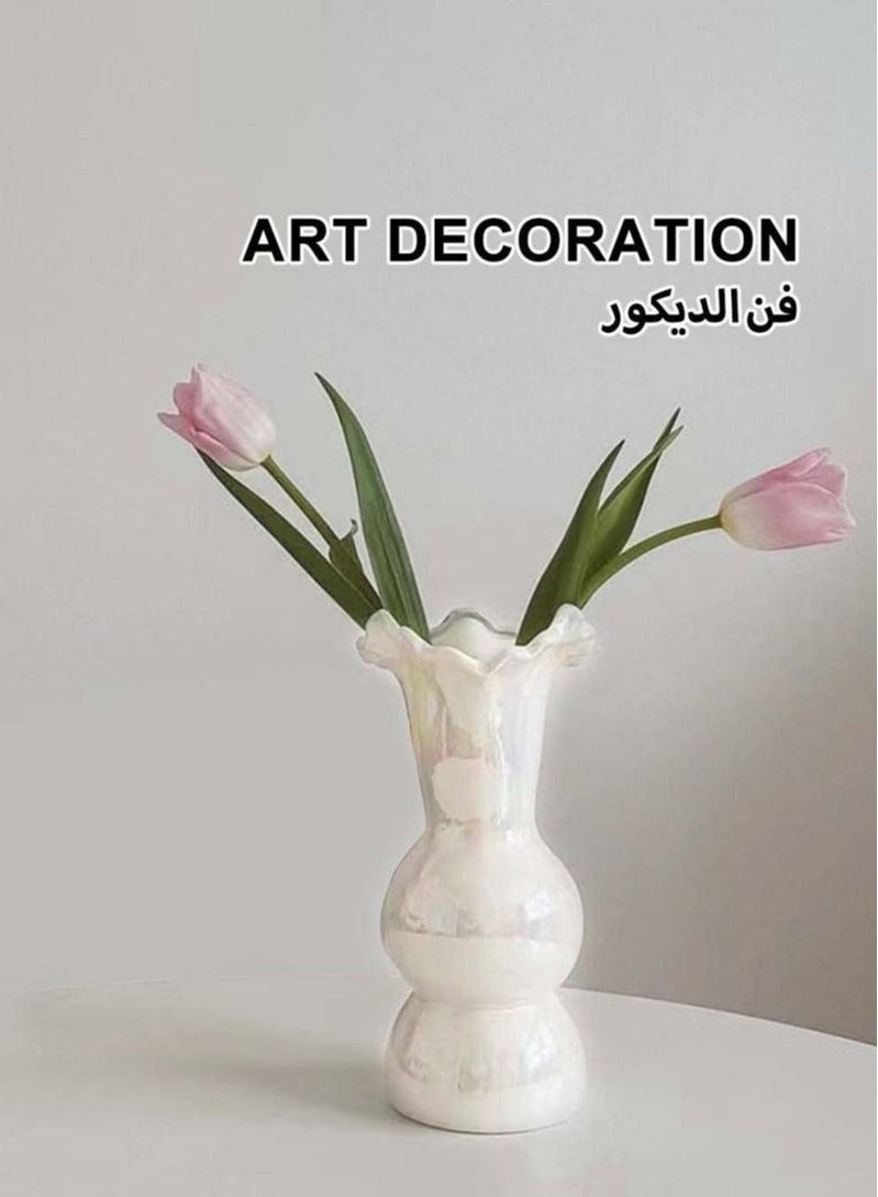 Ceramic Flowers Vase for Home Decor, Nordic Pearl White Tall Decoctive Vase for Living Room Wedding Centerpieces Decoration