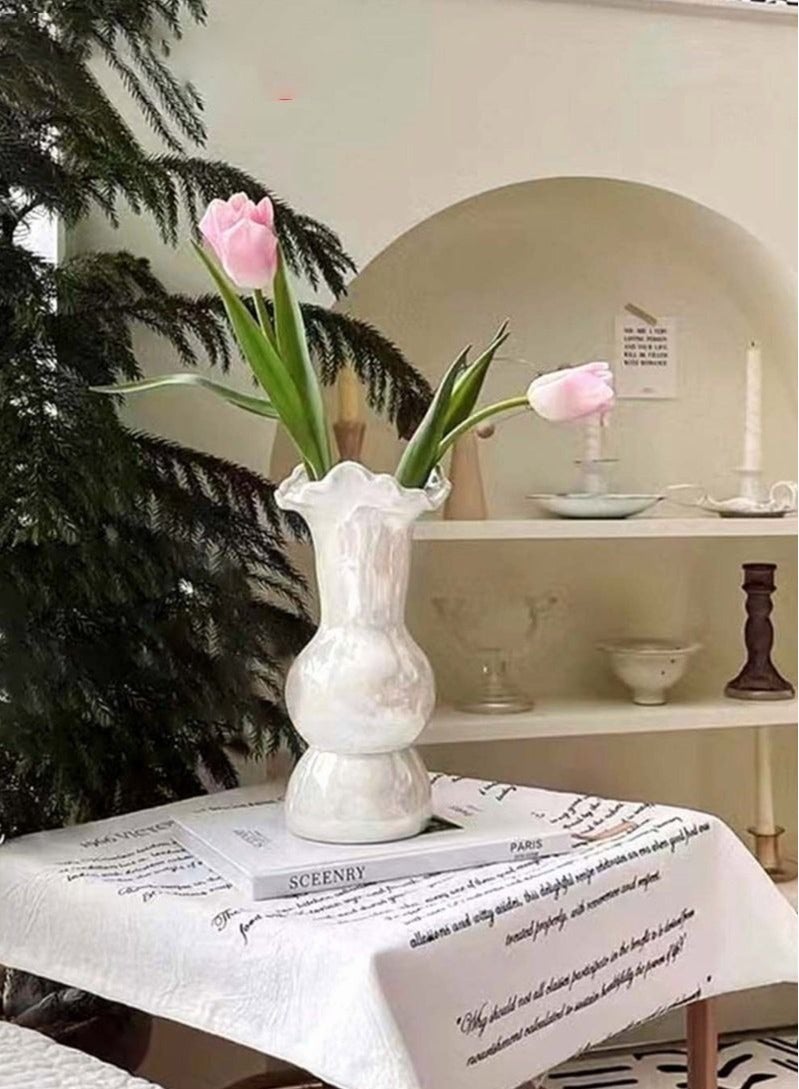 Ceramic Flowers Vase for Home Decor, Nordic Pearl White Tall Decoctive Vase for Living Room Wedding Centerpieces Decoration