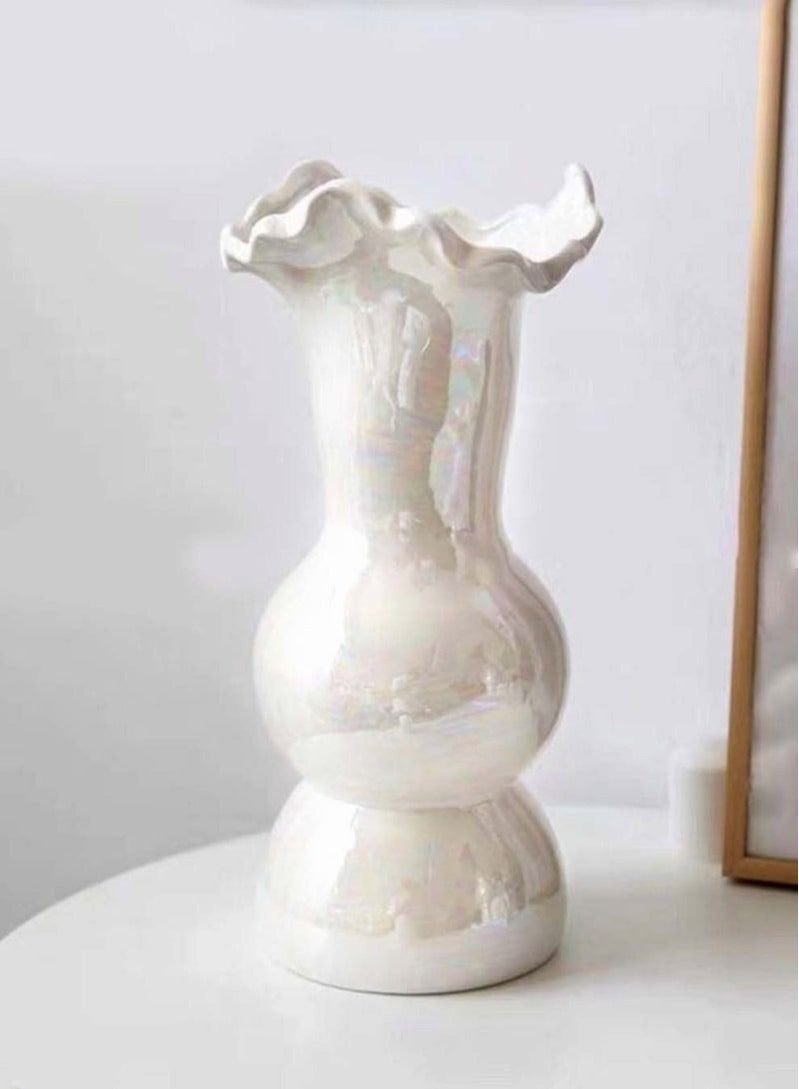 Ceramic Flowers Vase for Home Decor, Nordic Pearl White Tall Decoctive Vase for Living Room Wedding Centerpieces Decoration