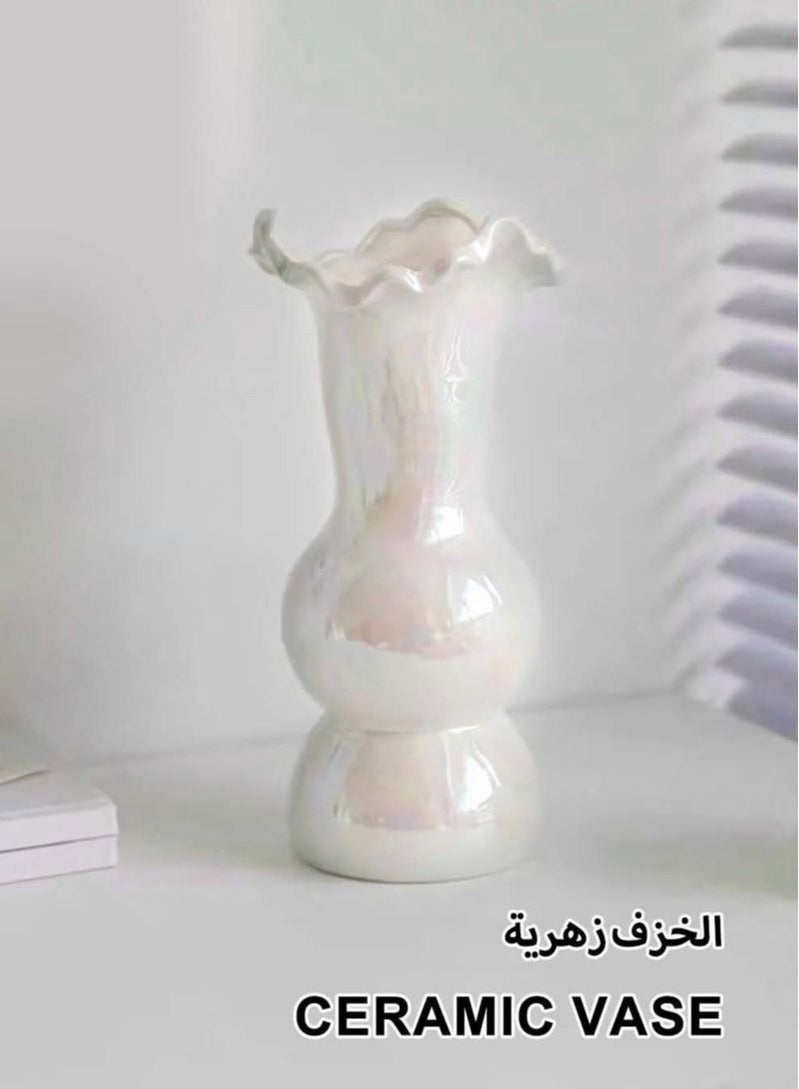 Ceramic Flowers Vase for Home Decor, Nordic Pearl White Tall Decoctive Vase for Living Room Wedding Centerpieces Decoration