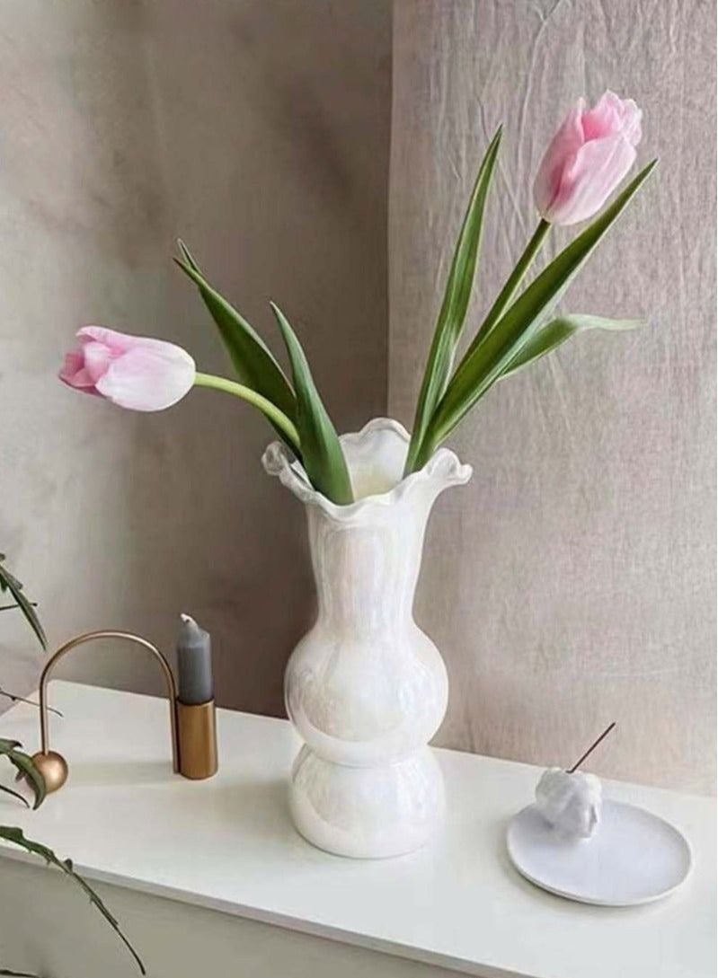 Ceramic Flowers Vase for Home Decor, Nordic Pearl White Tall Decoctive Vase for Living Room Wedding Centerpieces Decoration