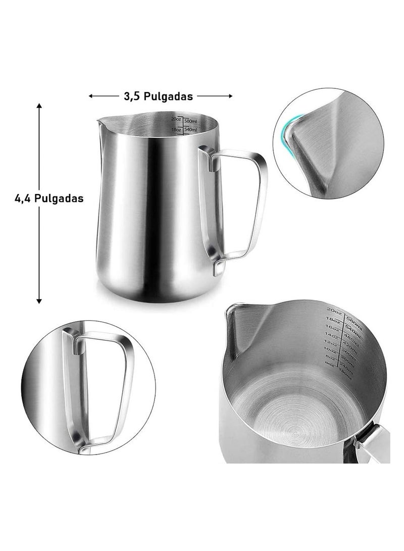 Espresso Milk Frothing Pitchers 12oz/350ml Milk Frother Pitcher 304 Stainless Steel Barista Milk Steaming Jug Cup for Making Coffee Cappuccino Latte Art