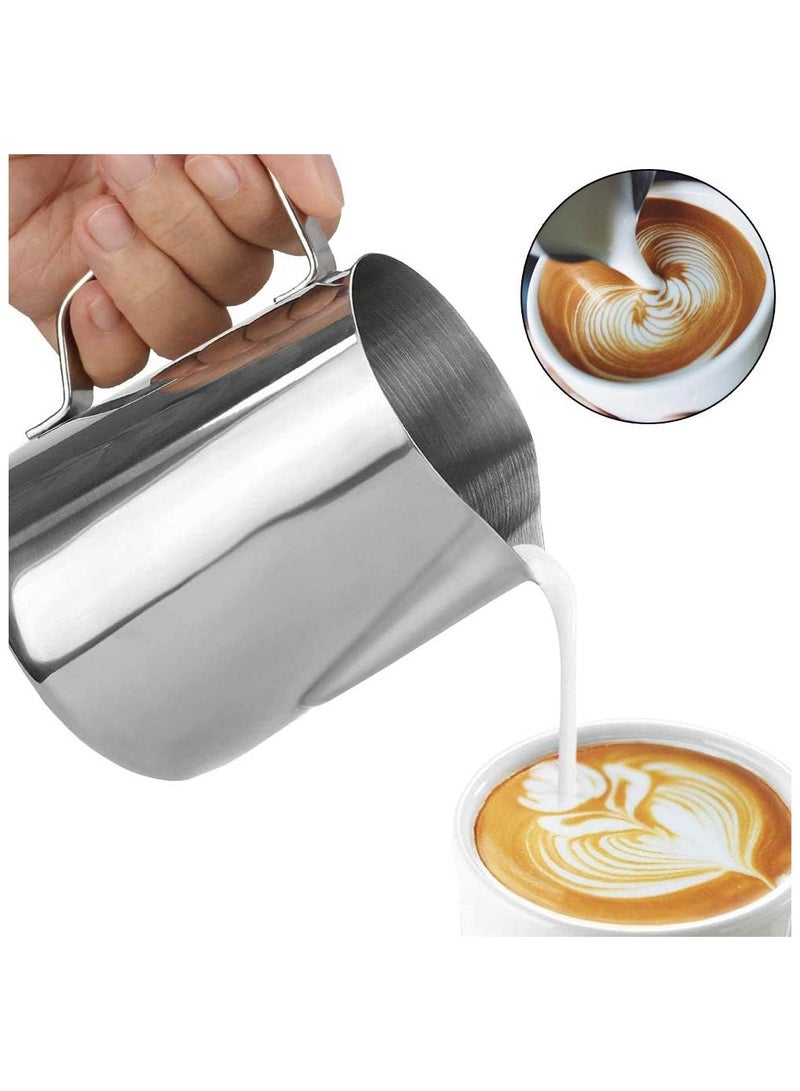 Espresso Milk Frothing Pitchers 12oz/350ml Milk Frother Pitcher 304 Stainless Steel Barista Milk Steaming Jug Cup for Making Coffee Cappuccino Latte Art