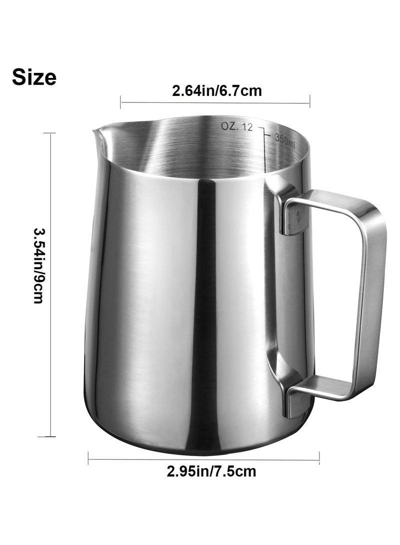 Espresso Milk Frothing Pitchers 12oz/350ml Milk Frother Pitcher 304 Stainless Steel Barista Milk Steaming Jug Cup for Making Coffee Cappuccino Latte Art