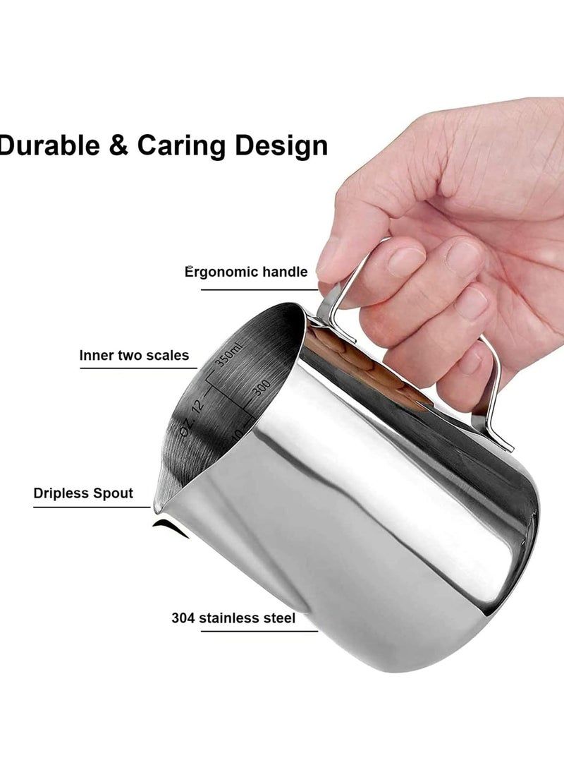 Espresso Milk Frothing Pitchers 12oz/350ml Milk Frother Pitcher 304 Stainless Steel Barista Milk Steaming Jug Cup for Making Coffee Cappuccino Latte Art