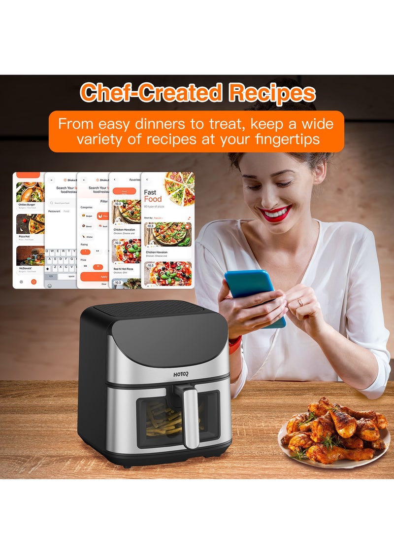 Best Smart Air Fryer 8L, Stainless Steel Non Stick Air Fryers with Clear Window and Internal Light, Hot Air Circulation Frying Grilling Fryer for Roast/Bake/ Dehydrate with Removable Basket Electronic Touch Screen