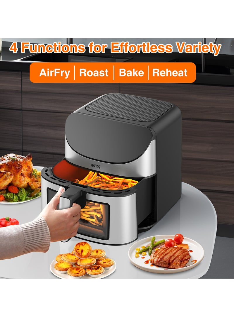 Best Smart Air Fryer 8L, Stainless Steel Non Stick Air Fryers with Clear Window and Internal Light, Hot Air Circulation Frying Grilling Fryer for Roast/Bake/ Dehydrate with Removable Basket Electronic Touch Screen