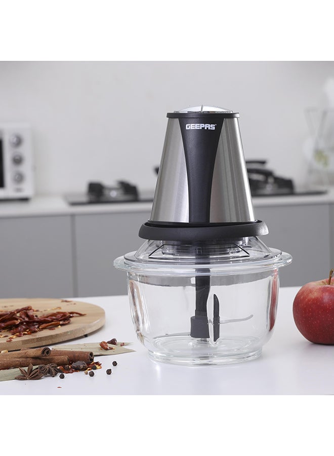 Multi Chopper (Mini Food Processor) 1.2L Glass Jar Bowl, 4 Stainless Steel Blades, Adjustable Speed 1.2 L 400 W GMC42014UK Silver