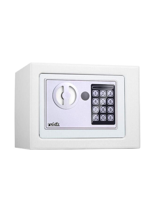Electronic Digital Battery Operated Safe Deposit Box With Pin Keypad And Emergency Override Keys White 23x17x17cm