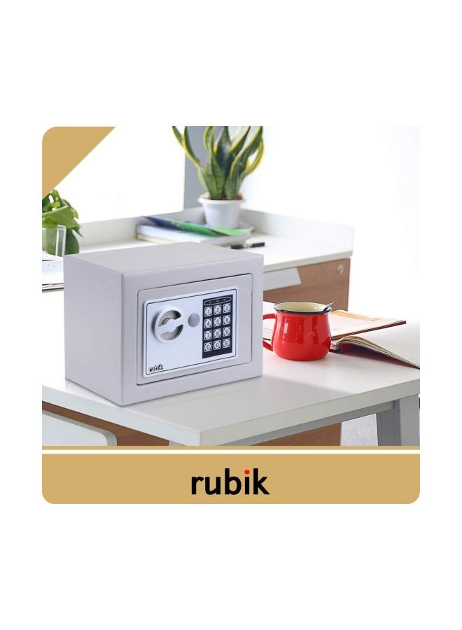 Electronic Digital Battery Operated Safe Deposit Box With Pin Keypad And Emergency Override Keys White 23x17x17cm