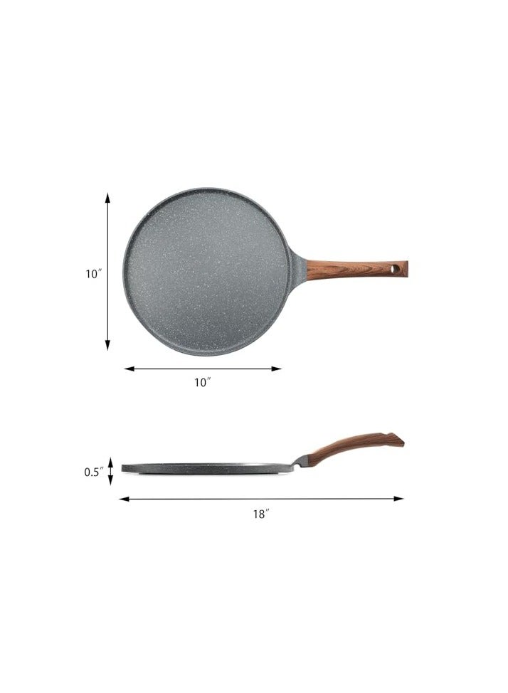 Nonstick Crepe Pan, Swiss Granite Coating Dosa Pan Pancake Flat Skillet Tawa Griddle 10-Inch With Stay-Cool Handle nonstick coating, approved. free, ,safe & healthy.