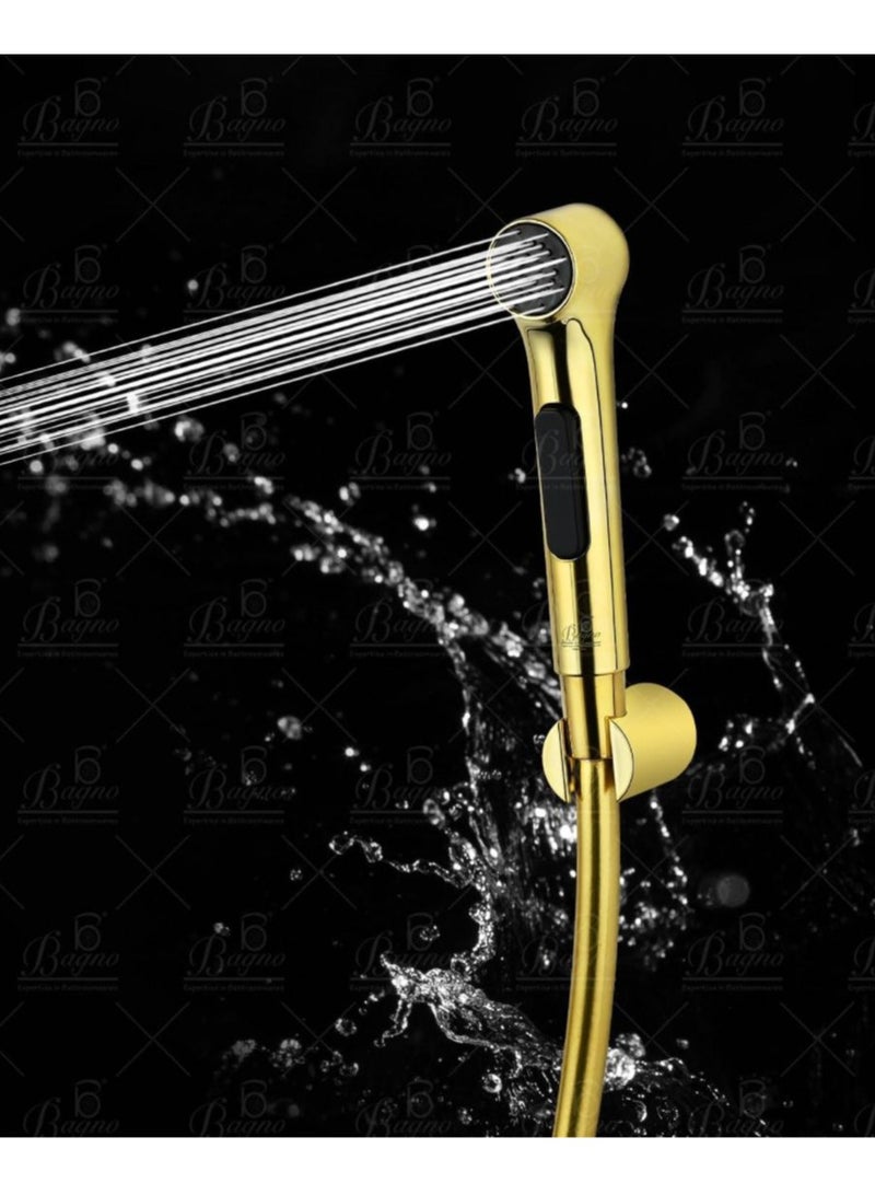 BBAGNO SF02 Bidet Sprayer Luxury Anti-twist Design Made of Multi-Color PVC Plastic and 22 Bar Pressure Hand Shower Bright Gold