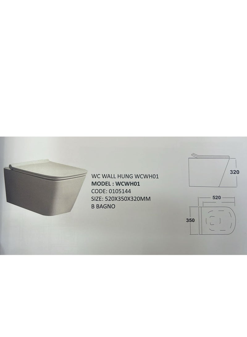 B. Bagno WCWH01 Square Wall Hung Toilet White