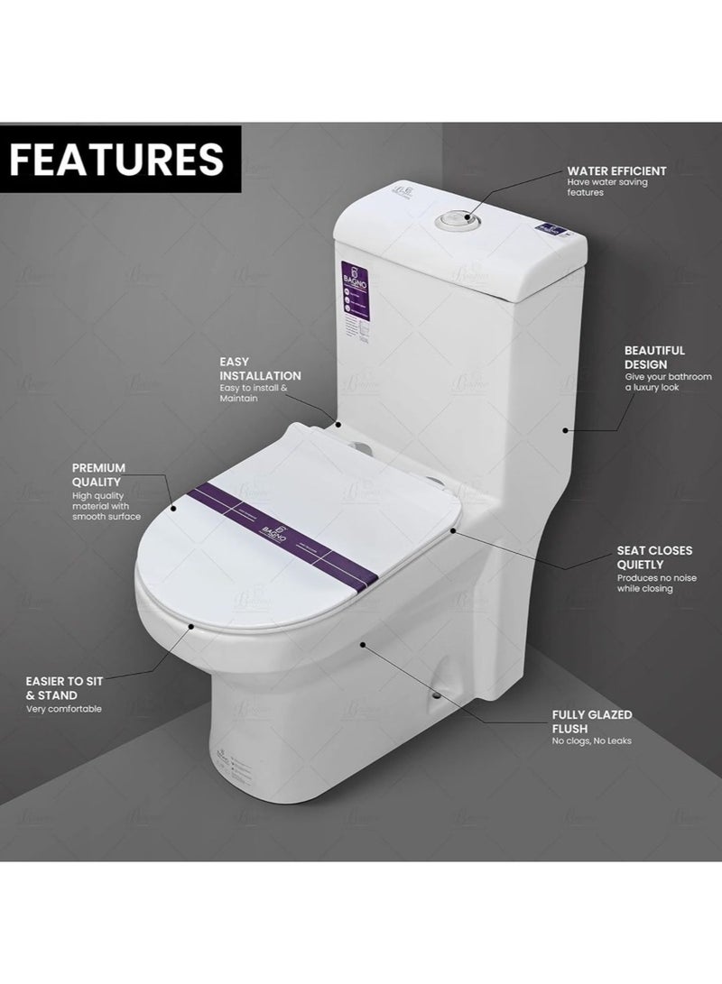 Bebagno WC01 Frameless White Floor Mounted Water Closet with Toilet Seat Cover