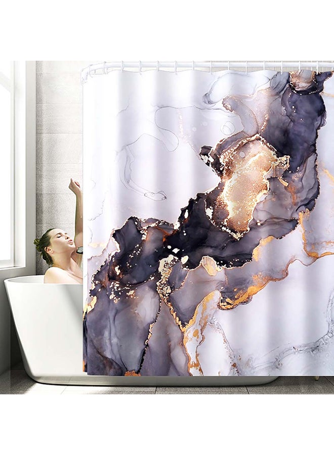 4-Piece Marble Toilet Cover Floor Non-Slip Mat And Shower Curtain Set Multicolour 180x180cm