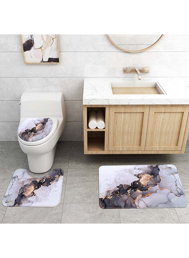 4-Piece Marble Toilet Cover Floor Non-Slip Mat And Shower Curtain Set Multicolour 180x180cm