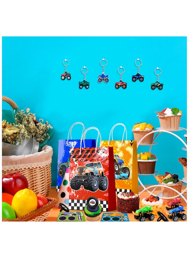 Monster Truck Favors, 110pcs Monster Truck Party Favors Including Monster Truck Theme Keychain Bags Stickers Toys Ring etc Monster Truck Birthday Party Favors for Boys Kids