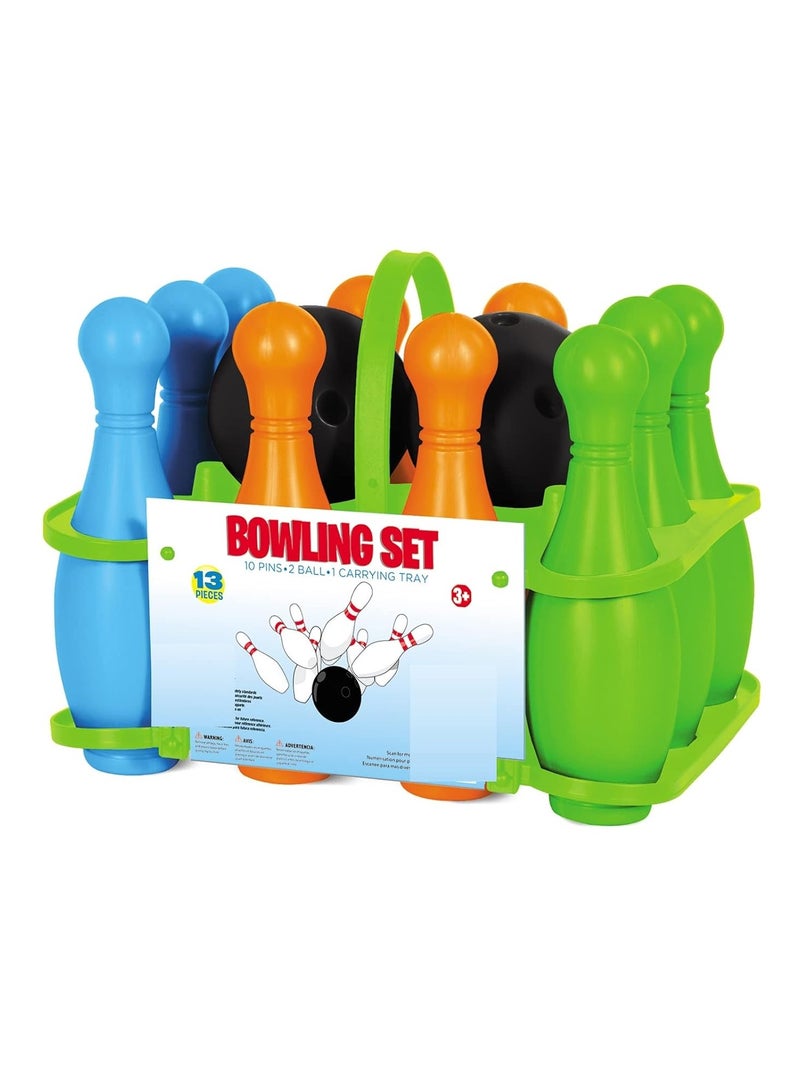 Fingers Kids Bowling Ball Pin Set Including 10 Bowling Pins & 2 Bowling Balls Multicolor Large With Tray Holder