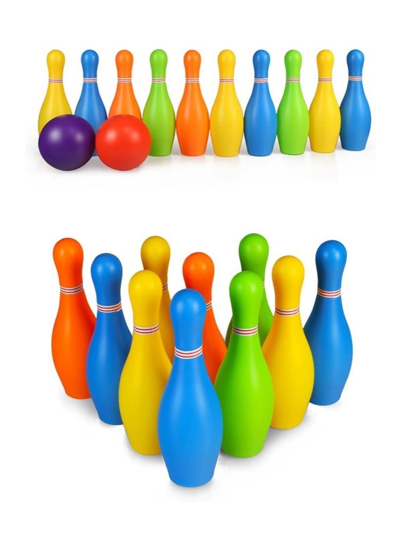 Fingers Kids Bowling Ball Pin Set Including 10 Bowling Pins & 2 Bowling Balls Multicolor Large With Tray Holder