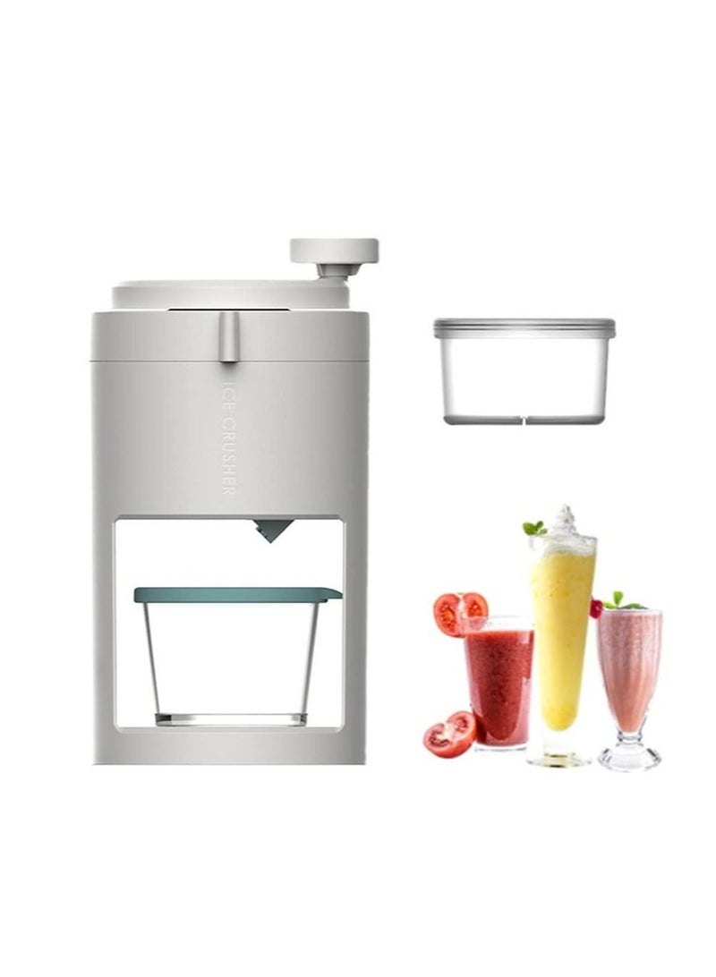 Portable Manual Ice Crusher Shaver Slush Machine with Thickened Stainless Steel Blades and Ice Cube Tray Mould and Glass Container for Making Drinks