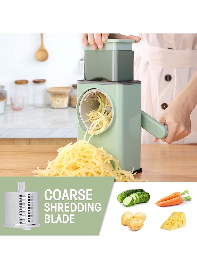 Upgraded Rotary Cheese Grater with Handle Heavy Duty Storm Slicer Grater for Kitchen Vegetable Slicer Mandoline with 3 Interchangeable Blades Large Feed Port Strong Suction