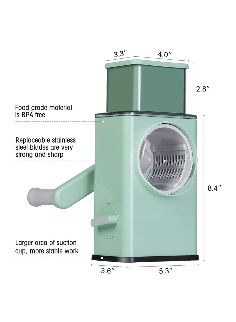 Upgraded Rotary Cheese Grater with Handle Heavy Duty Storm Slicer Grater for Kitchen Vegetable Slicer Mandoline with 3 Interchangeable Blades Large Feed Port Strong Suction