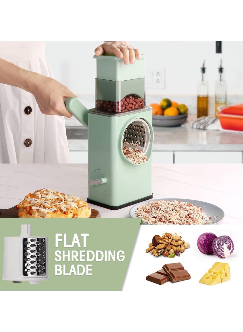 Upgraded Rotary Cheese Grater with Handle Heavy Duty Storm Slicer Grater for Kitchen Vegetable Slicer Mandoline with 3 Interchangeable Blades Large Feed Port Strong Suction